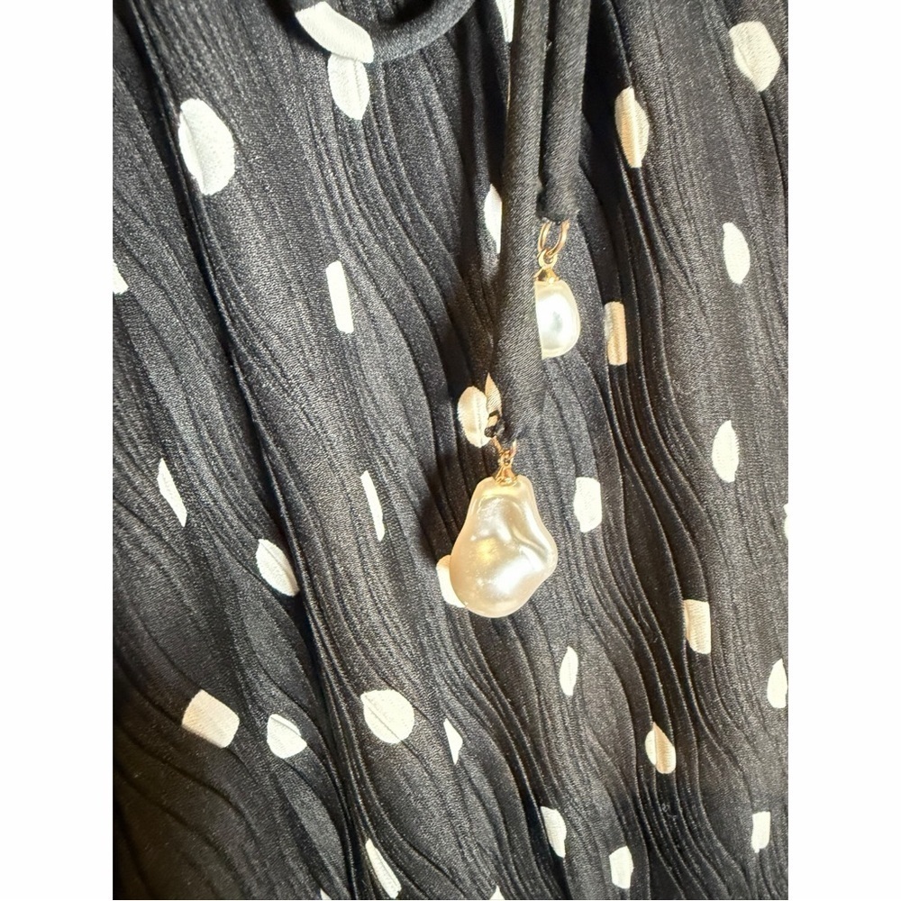 En Saison Darlene Midi Dress Polka Dot Black White Tie Back Deep V | Plus 3X - Picture 7 of 14